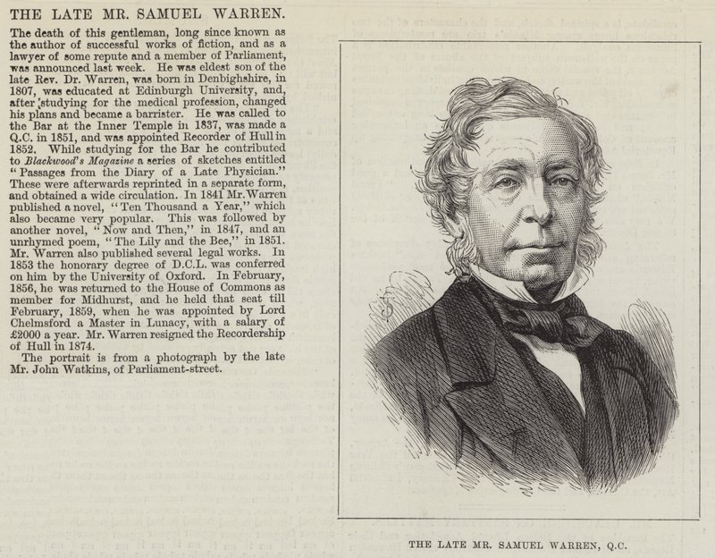 A néhai Samuel Warren úr, QC (metszet) alkotó: English School