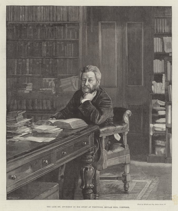 A néhai Spurgeon úr Westwood-i tanulmányában, Beulah Hill, Norwood (metszet) alkotó: English School