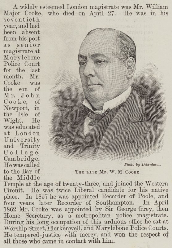 A néhai Mr. W M. Cooke (metszet) alkotó: English School
