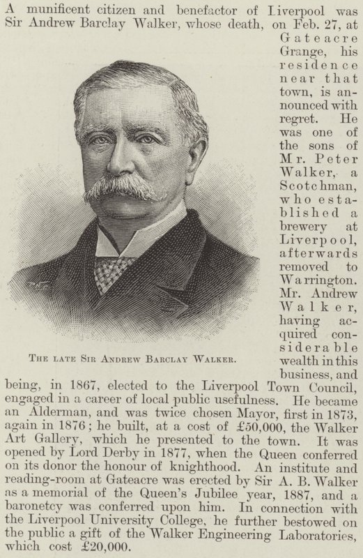 A néhai Sir Andrew Barclay Walker (metszet) alkotó: English School