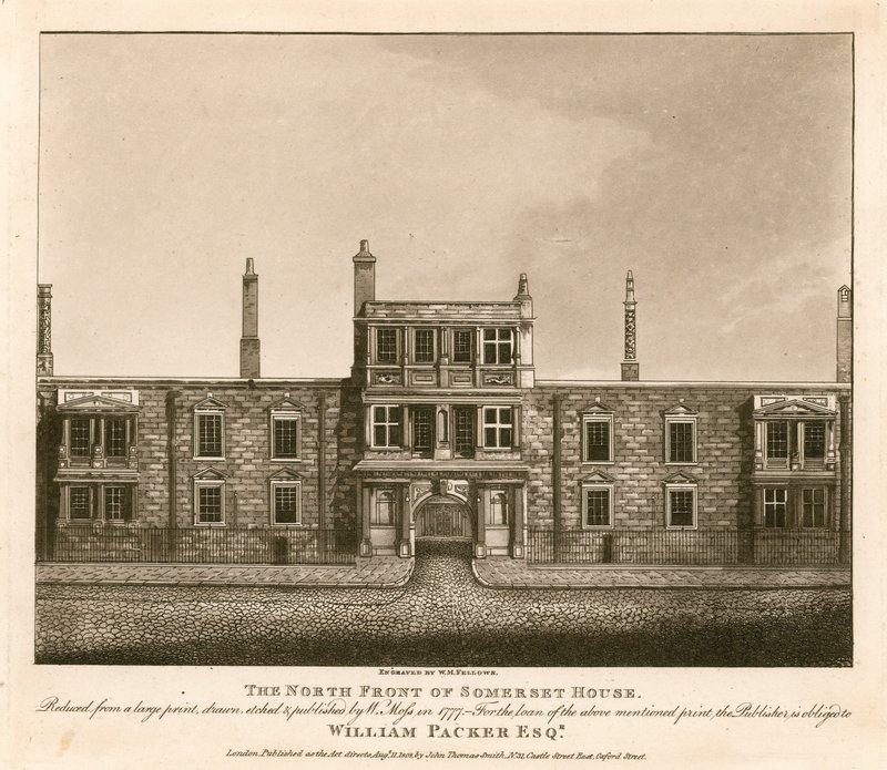 A londoni The Strand Somerset House északi frontja, W. Moss 1777-ben rajzolt nyomata alapján alkotó: English School