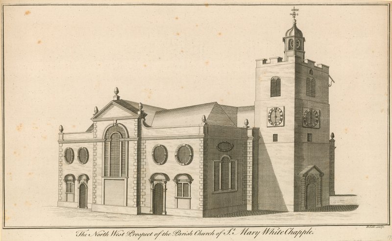 A Szent Mária plébániatemplom északnyugati kilátása, Whitechapel, London alkotó: English School