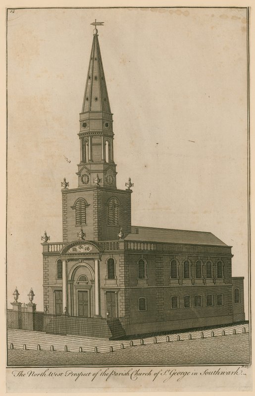 A londoni Southwark St George plébániatemplom északnyugati kilátása alkotó: English School