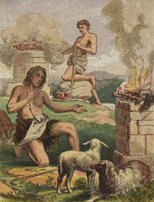 Káin és Ábel áldozatai (színes litográfia) alkotó: English School