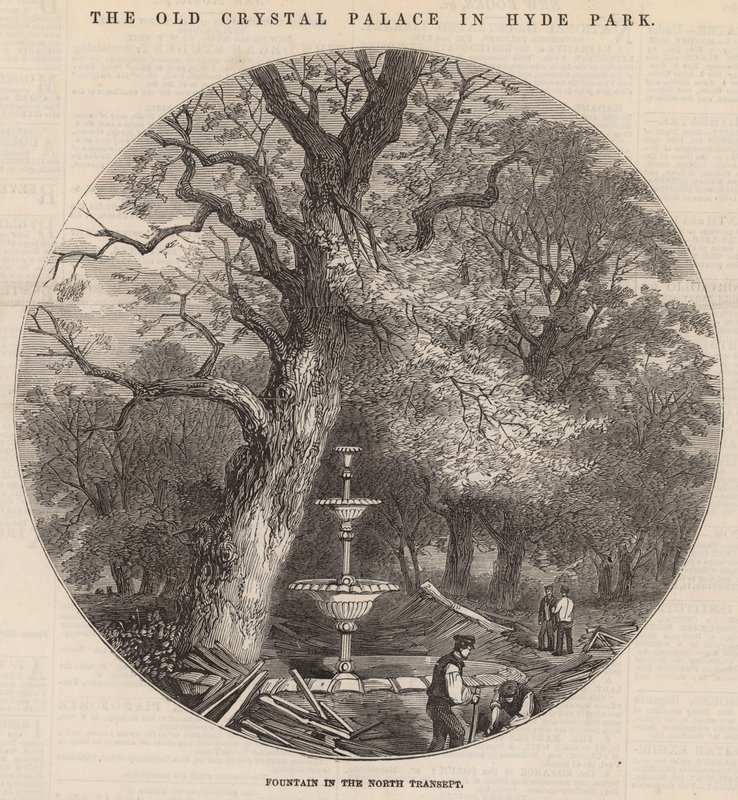 A régi Crystal Palace a Hyde Parkban: szökőkút az északi kereszthajóban alkotó: English School