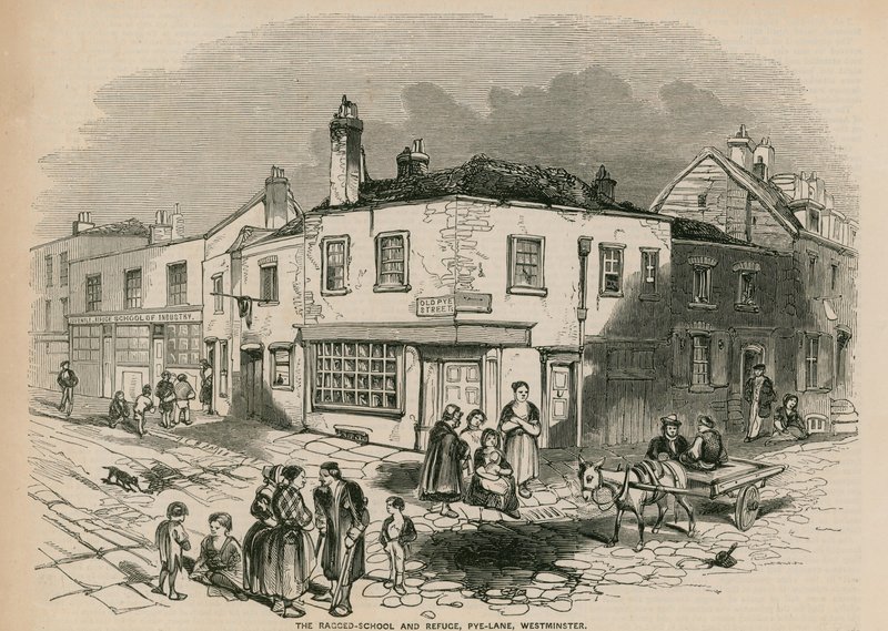 A rongyos iskola és menhely, Pye Lane, Westminster, London alkotó: English School