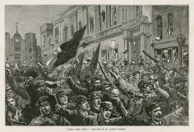 A lázadás a londoni West Enden, 1886. február 8.: Tessék! - A maffia a londoni St Jamess Streeten alkotó: English School