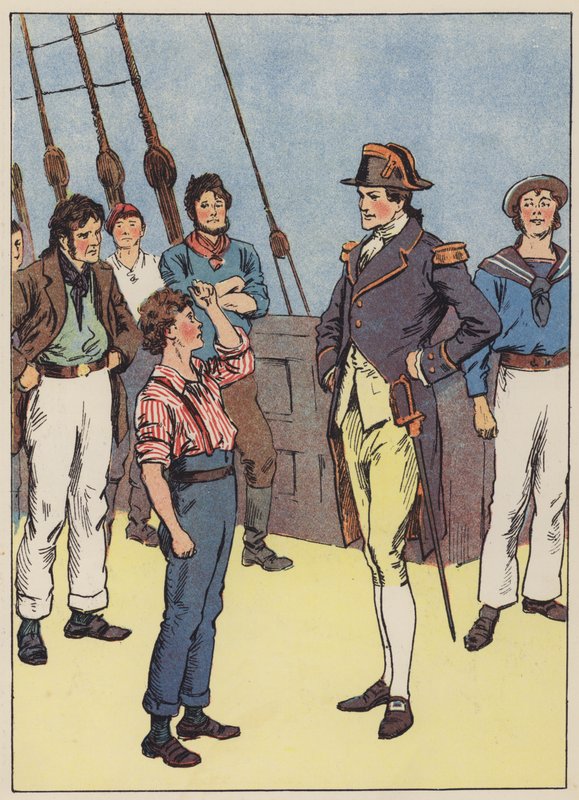 A tengerészfiú felajánlja, hogy csatlakozik a haditengerészethez (színes litho) alkotó: English School