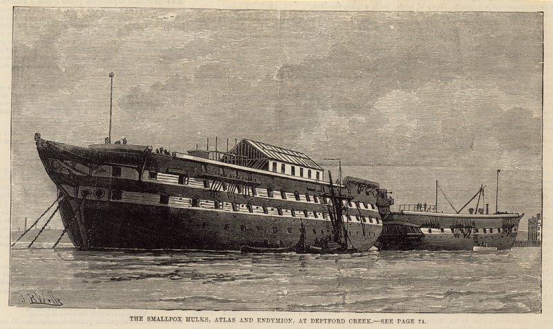 A himlőhalak, az Atlas és az Endymion, Deptford Creekben alkotó: English School