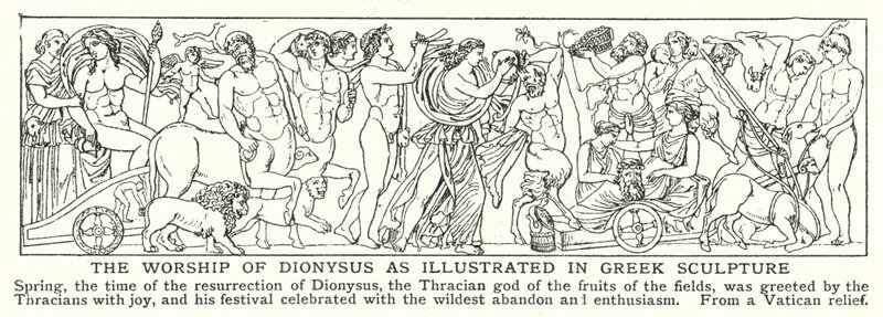 Dionüszosz imádata a görög szobrászatban (litho) alkotó: English School