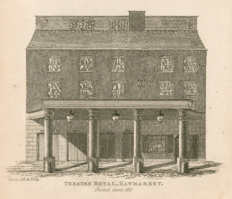A Theatre Royal, a londoni Haymarket, 1821-ben lerobbant alkotó: English School