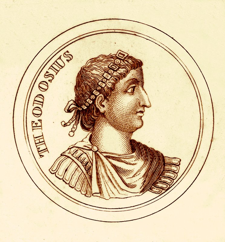Theodosius, illusztráció a The Universal Historical Dictionary-ből, George Crabbtól, 1825-ben (digitálisan javított kép) alkotó: English School