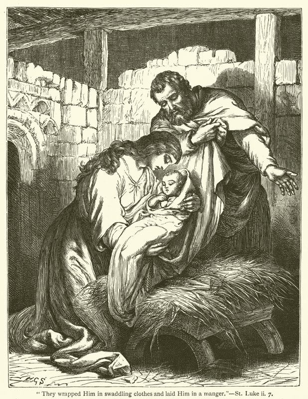 „Pencébe burkolták és jászolba fektették”, Szent Lukács, ii, 7 (metszet) alkotó: English School