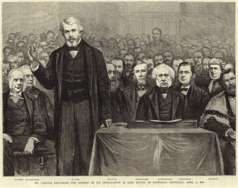 Thomas Carlyle beszédet mond az Edinburghi Egyetem rektoraként való beiktatásán alkotó: English School