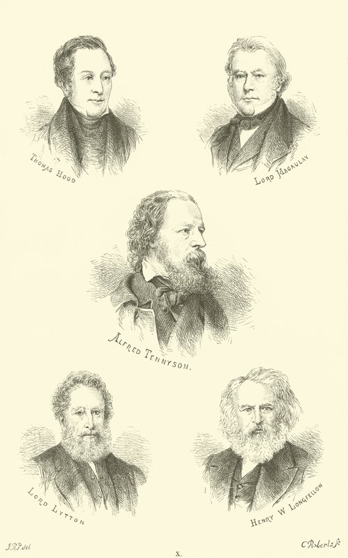 Thomas Hood, Lord Macaulay, Alfred Tennyson, Lord Lytton, Henry W Longfellow alkotó: English School