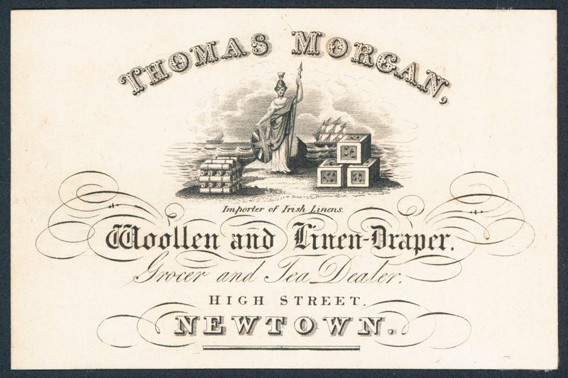 Thomas Morgan, gyapjú- és lenvászon drapéria, élelmiszer- és teakereskedő, kereskedelmi kártya alkotó: English School