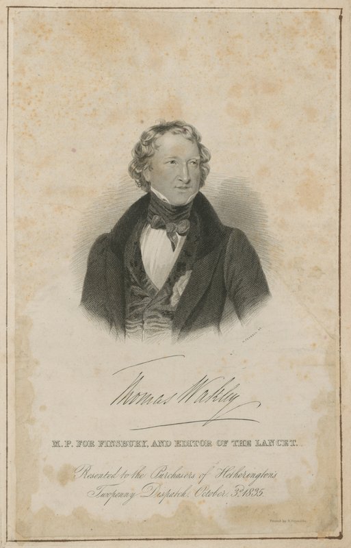 Thomas Wakley, a Finsbury képviselője és a The Lancet alapító szerkesztője alkotó: English School