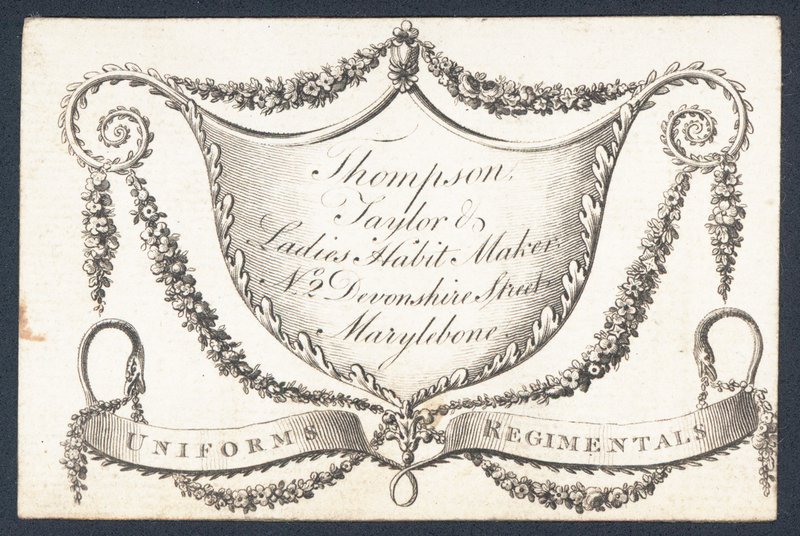 Thompson, szabó és női szokáskészítő, kereskedelmi kártya alkotó: English School