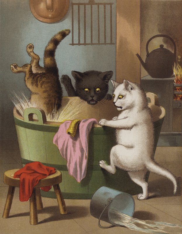 Három kis cica mosdókáddal játszik (chromolitho) alkotó: English School