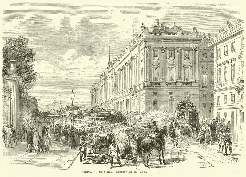 Utcai barikádok felborítása Párizsban, 1870. október alkotó: English School