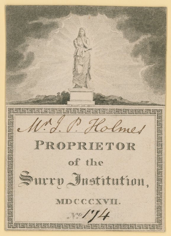 Jegy a Surrey Institution tulajdonosának, 1817-ben alkotó: English School