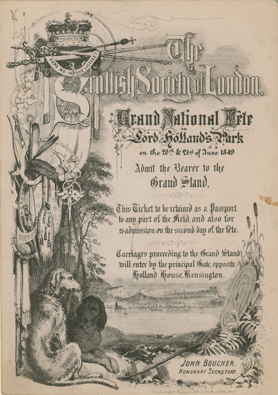 Jegy a londoni spanyol társaság nagy nemzeti ünnepére a Lord Hollands Parkban alkotó: English School