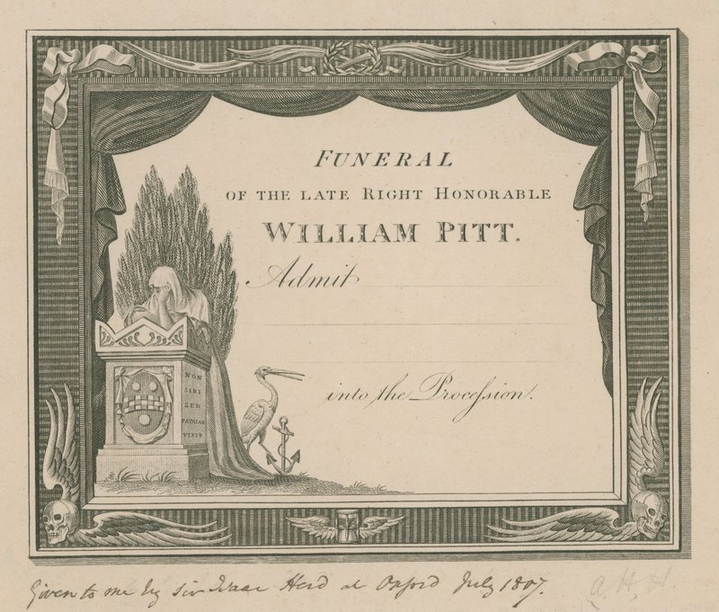 Jegy a néhai William Pitt temetésére alkotó: English School