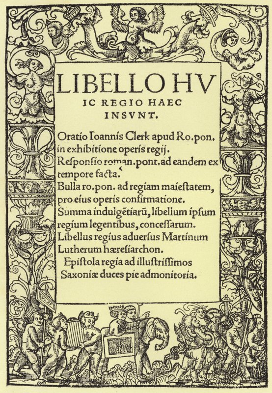 VIII. Henrik A római katolikus hit védelme című könyvének címlapja alkotó: English School