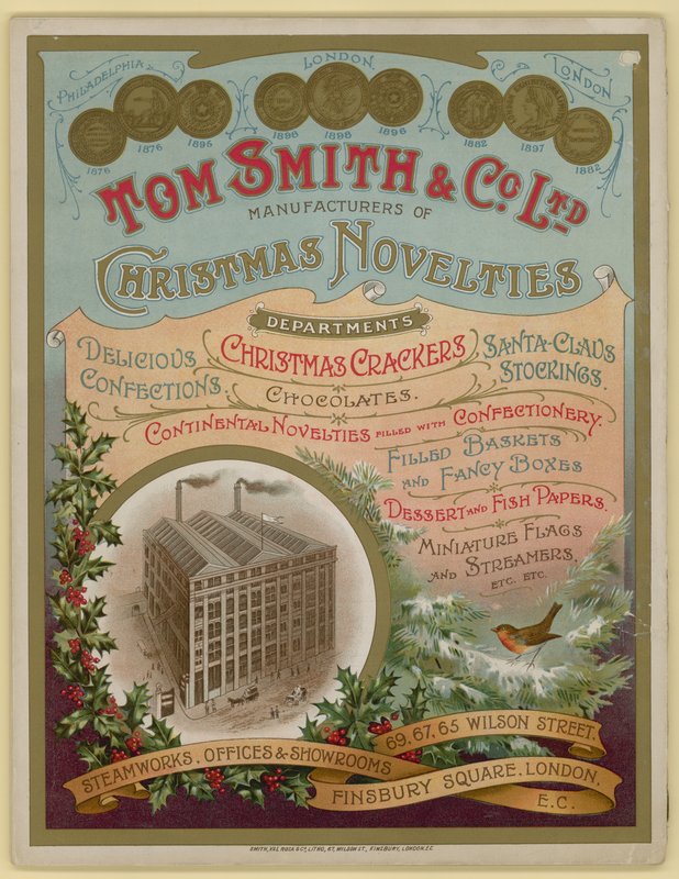 Tom Smith & Co Ltd, karácsonyi újdonságok, karácsonyi kekszek, brosúra borítója alkotó: English School