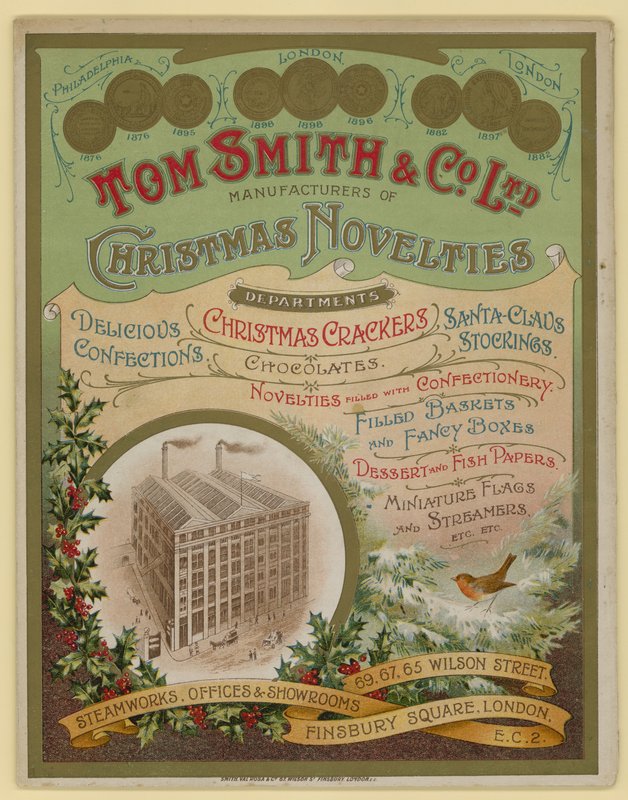 Tom Smith & Co Ltd, karácsonyi újdonságok, karácsonyi kekszek, brosúra borítója alkotó: English School