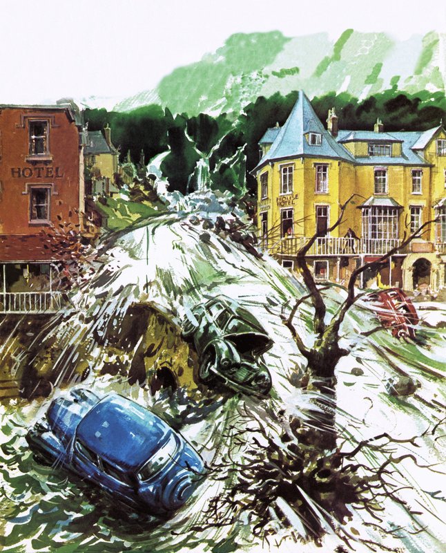 Terrortorrent Lynmouthban, Devonban, 1952. augusztus alkotó: English School