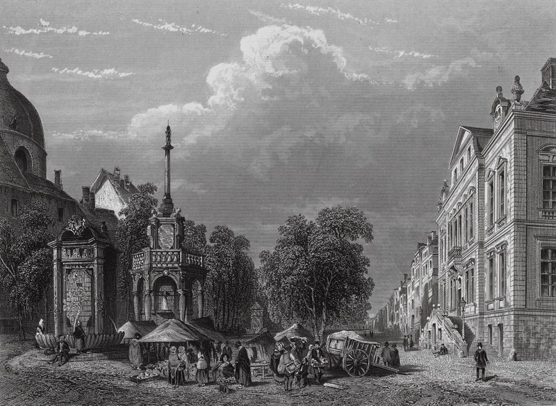 Városháza és piactér, Liege (metszet) alkotó: English School