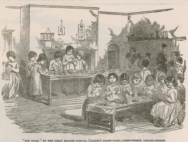 Játékmunka a rongyos lányiskolában, (Camel) Grays Yard, James Street, Oxford Street alkotó: English School