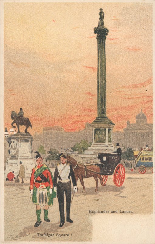 Trafalgar Square, London, Highlander és Lancer alkotó: English School