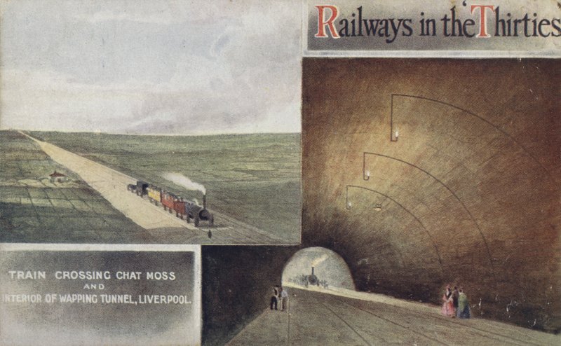 Vonat átkelés Chat Moss és a Wapping Tunnel belseje, Liverpool alkotó: English School