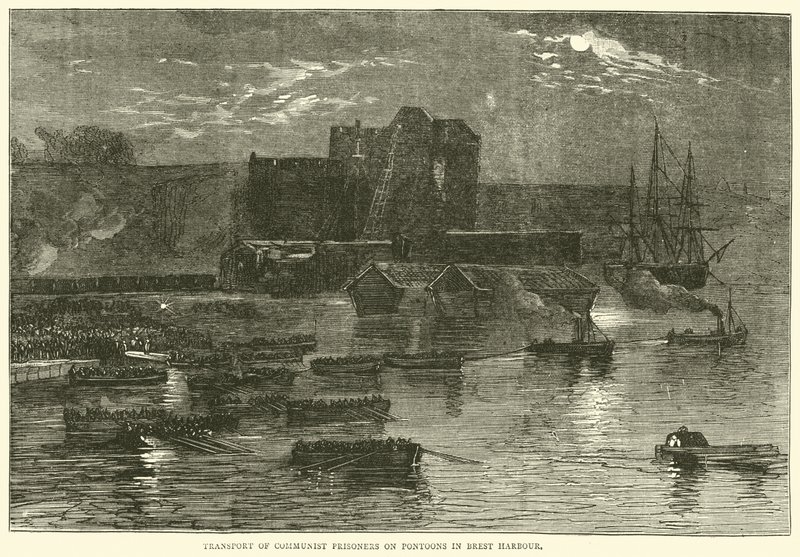 Kommunista foglyok szállítása pontonokon Brest kikötőjében, 1871 alkotó: English School