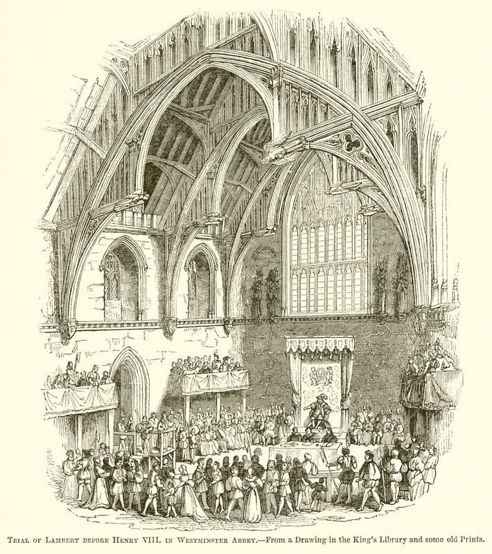 Lambert pere VIII. Henrik előtt a Westminster Abbeyben alkotó: English School