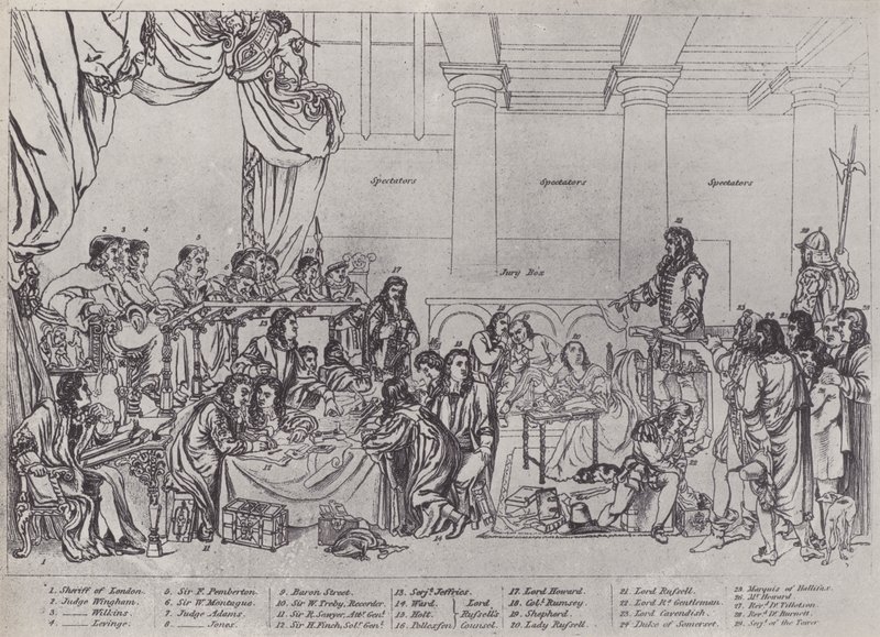 Lord William Russell tárgyalása (litho) alkotó: English School