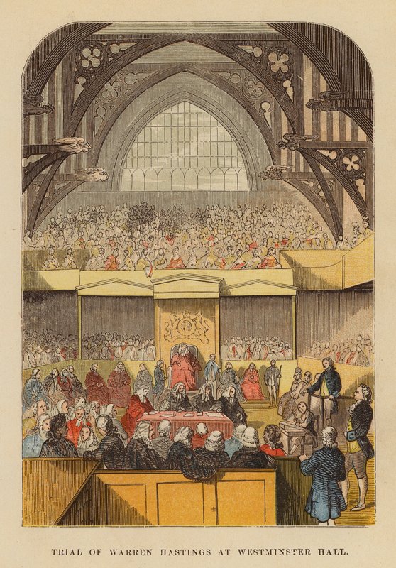 Warren Hastings pere a Westminster Hallban (színes metszet) alkotó: English School