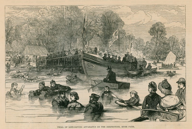 Életmentő készülék próbája a Serpentine-on, Hyde Park, London alkotó: English School