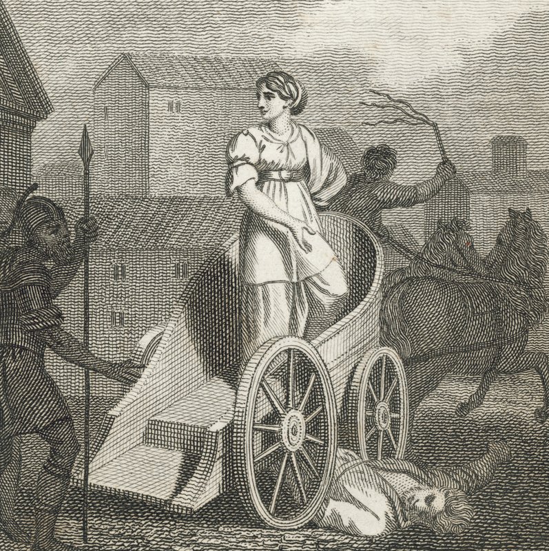 Tullia áthajt apja holtteste felett (metszet) alkotó: English School