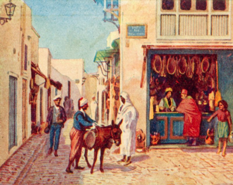 Tunisz, utca az arab városban (színes lithó) alkotó: English School