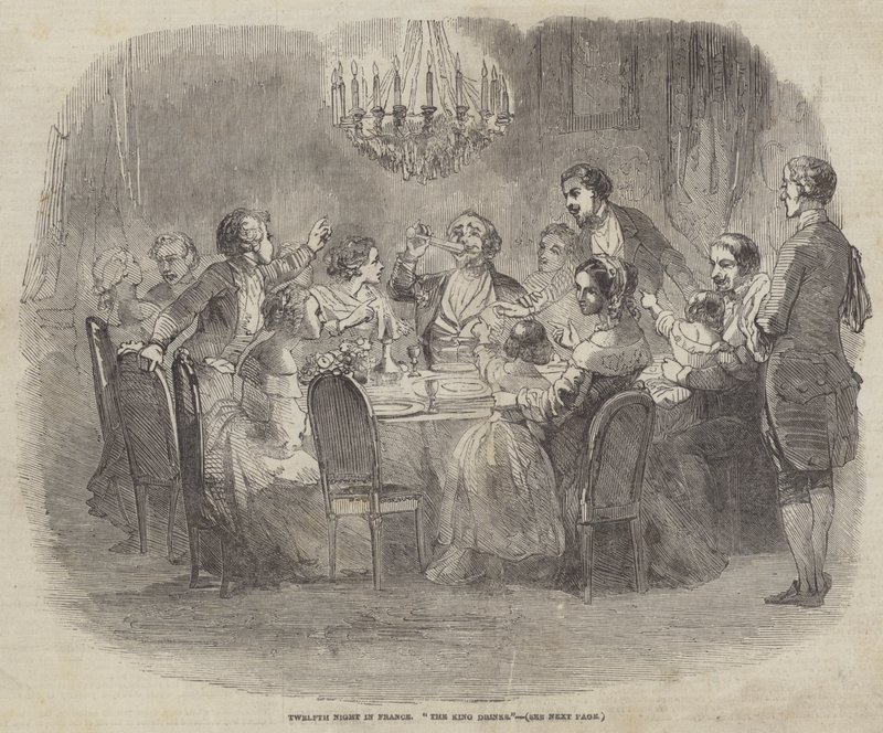 Tizenkettedik éjszaka Franciaországban, "A király iszik" (metszet) alkotó: English School