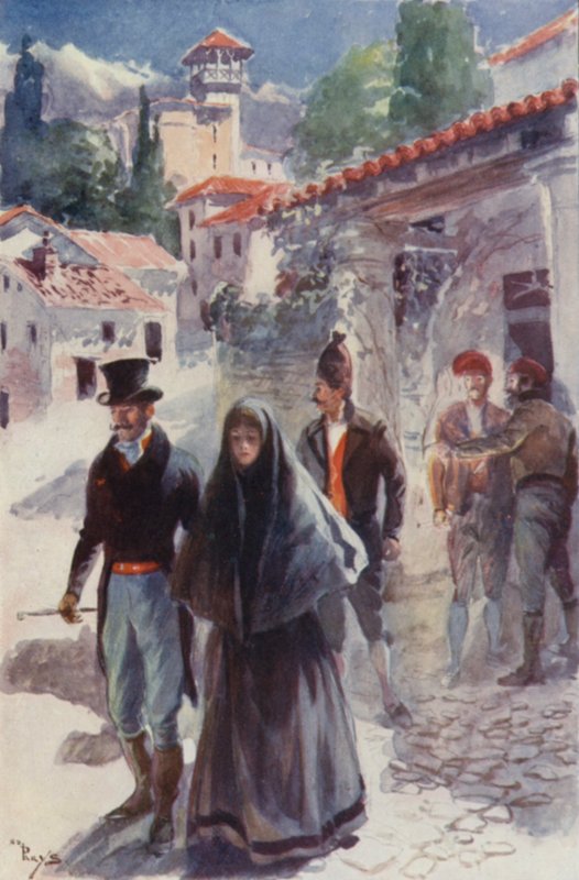Két-három fiatalember elkísérte Orsót és nővérét az ajtóig (színes litho) alkotó: English School