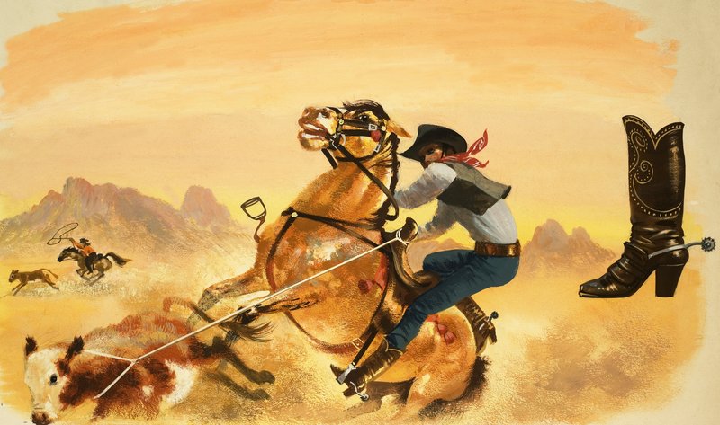 Azonosítatlan cowboy kötélen szarvasmarha alkotó: English School