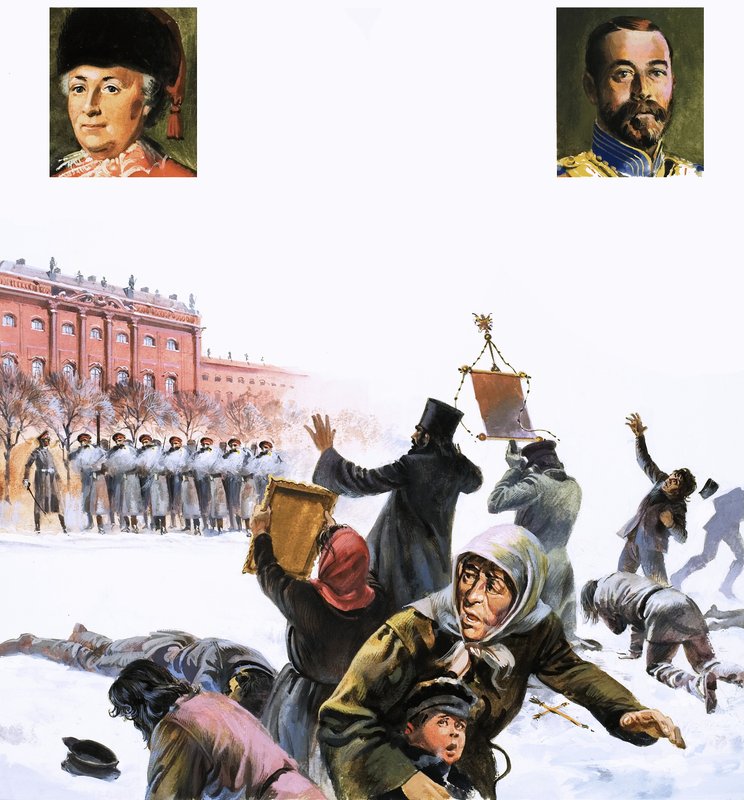 Azonosítatlan jelenet az 1905-ös orosz forradalomból alkotó: English School