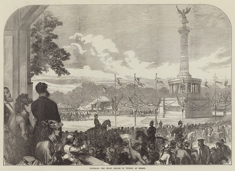 A szedán Győzelemoszlop leleplezése Berlinben (metszet) alkotó: English School