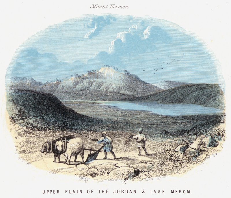 A Jordán felső síksága és a Merom-tó (színes metszet) alkotó: English School