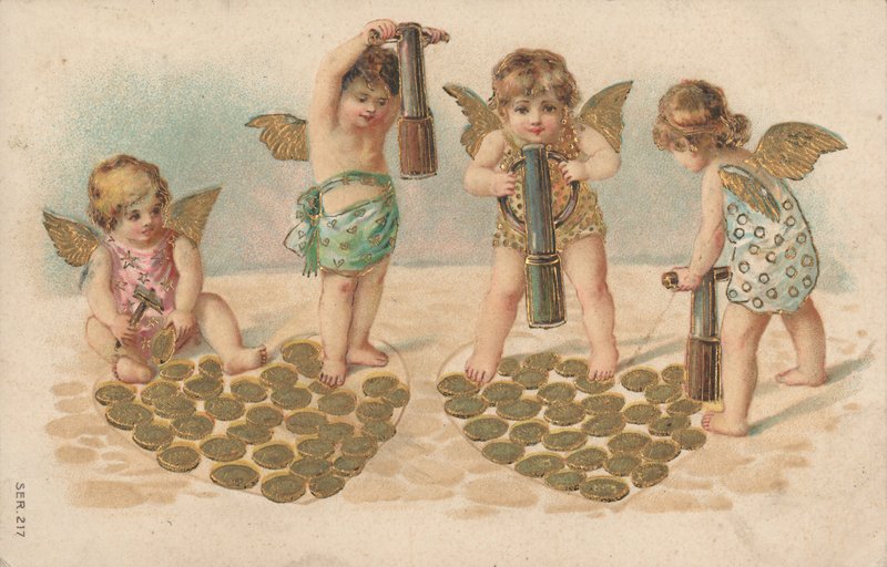 Valentin kártya, putti bélyegző szívek alkotó: English School