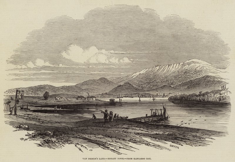 Van Diemen földje, Hobart városa, a Kenguru-öbölből (metszet) alkotó: English School